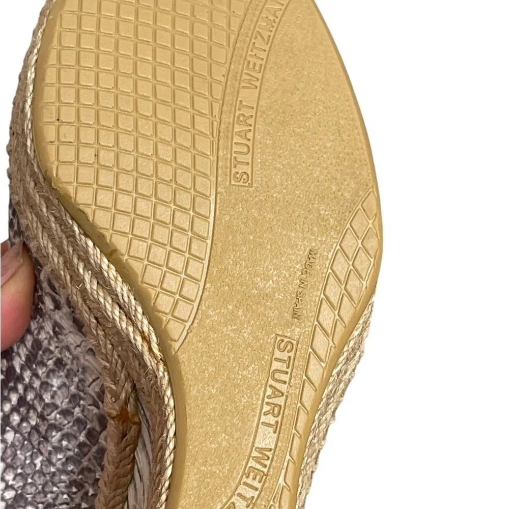 Stuart weitzman Beige Snakeskin Embossed Leather Espadrille Wedge Slingback 9.5M